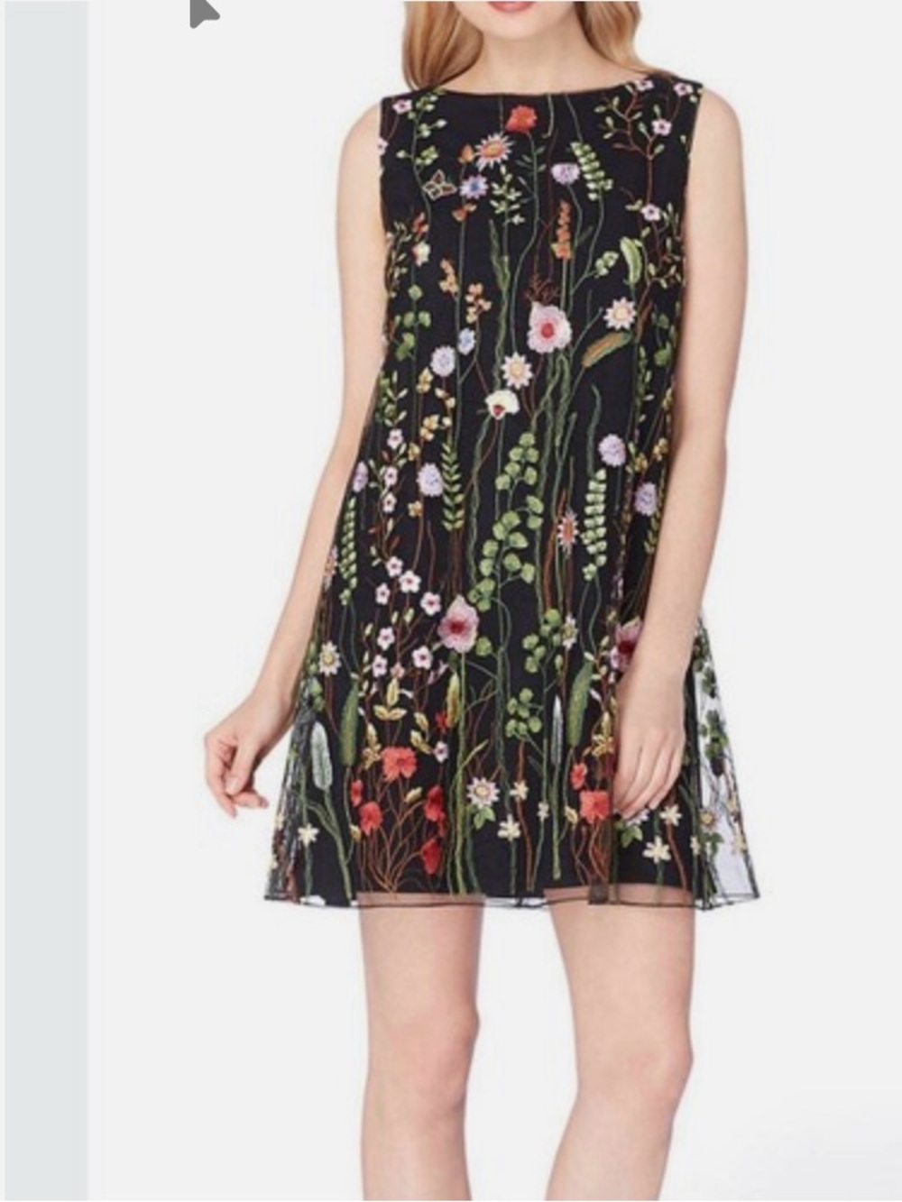 NWTs ASL TAHARI BLACK FLORAL EMBROIDERED BLACK SHIFT DRESS SIZE 10